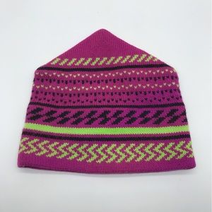 Vintage 100% Wool Capello Purple Winter Sport Beanie Green Neon Patterned Hat